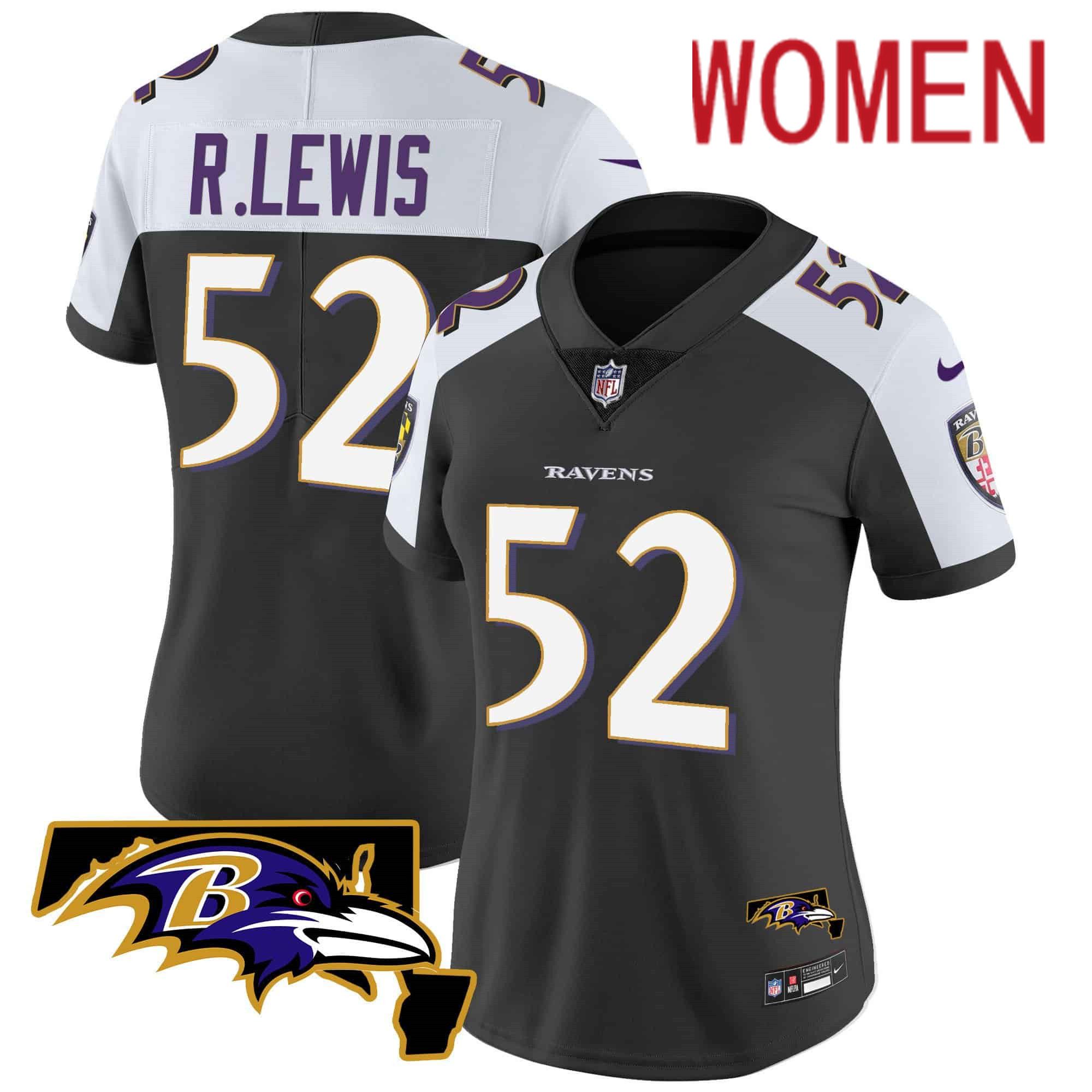 Women Baltimore Ravens #52 R.Lewis Black 2024 Nike Maryland Patch Vapor Limited NFL Jersey->women nfl jersey->Women Jersey